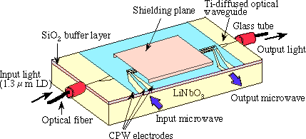 Fig. 8. Schematic of a traveling-wave-type optical modulator with a@shielding plane.